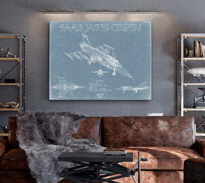 Bella Frye Home & Garden > Decor > Artwork Saab JAS 39 Gripen Aircraft Blueprint Wall Art - Original Fighter Plane Print