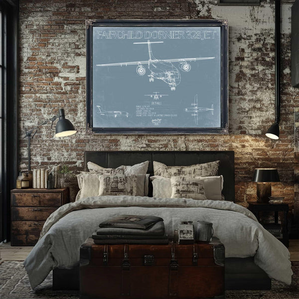 Bella Frye Home & Garden > Decor > Artwork Fairchild Dornier 328JET Aircraft Blueprint Wall Art - Original Airplane Print