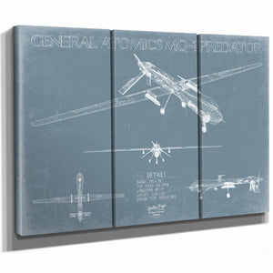 Bella Frye Home & Garden > Decor > Artwork MQ-1 Predator Aircraft Blueprint Wall Art - Original UAV Print