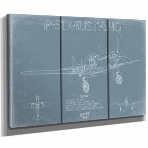 Bella Frye Home & Garden > Decor > Artwork North American P-51 Mustang Aircraft Blueprint Wall Art - Original Fighter Plane Print