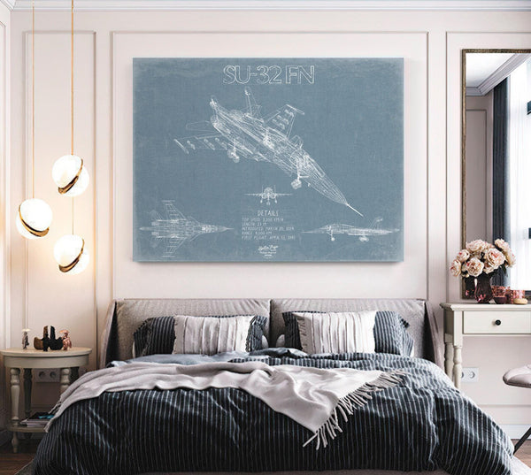 Bella Frye Home & Garden > Decor > Artwork Sukhoi Su-34 / Su-32FN Aircraft Blueprint Wall Art - Original Fighter Plane Print