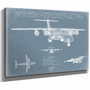 Bella Frye Home & Garden > Decor > Artwork British Aerospace 146 (BAe-146) Aircraft Blueprint Wall Art - Original Aviation Plane Print