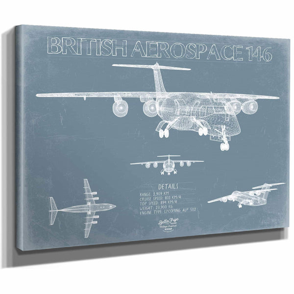 Bella Frye Home & Garden > Decor > Artwork British Aerospace 146 (BAe-146) Aircraft Blueprint Wall Art - Original Aviation Plane Print