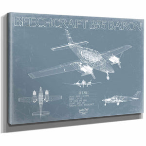 Bella Frye Home & Garden > Decor > Artwork Beechcraft B55 Baron V03 Aircraft Blueprint Wall Art - Original Military Plane Print