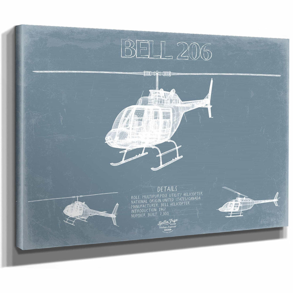 Bella Frye Home & Garden > Decor > Artwork Bell 206 Helicopter Blueprint Wall Art - Original Aviation Print
