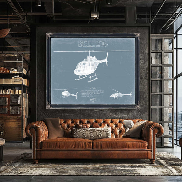 Bella Frye Home & Garden > Decor > Artwork Bell 206 Helicopter Blueprint Wall Art - Original Aviation Print