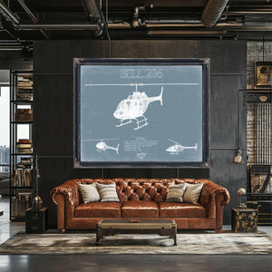 Bella Frye Home & Garden > Decor > Artwork Bell 206 Helicopter Blueprint Wall Art - Original Aviation Print