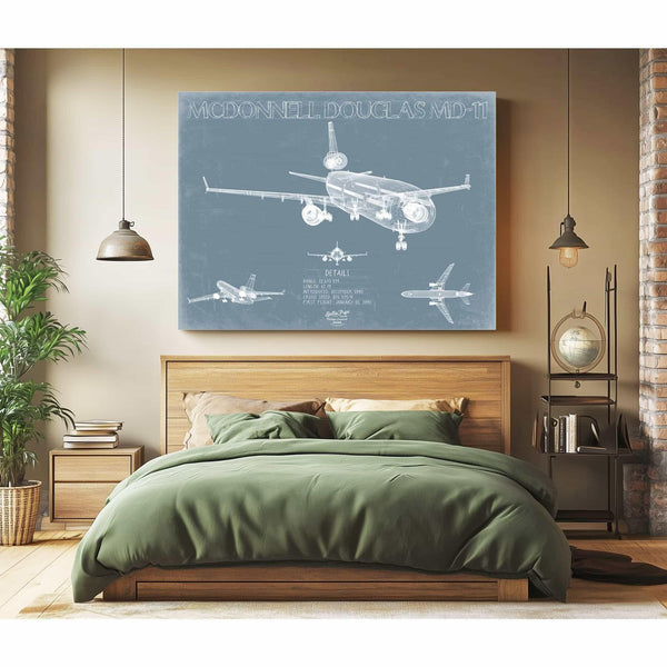 Bella Frye Home & Garden > Decor > Artwork McDonnell Douglas MD-11 Aircraft Blueprint Wall Art - Original Aviation Plane Print