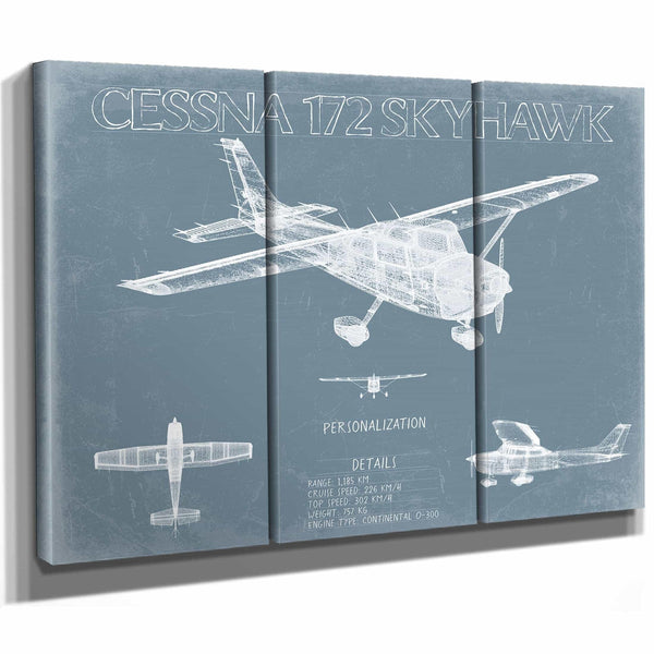 Bella Frye Home & Garden > Decor > Artwork Cessna 172 Skyhawk Aircraft Blueprint Wall Art - Original Airplane Print