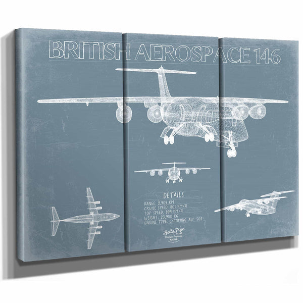 British Aerospace 146 (BAe-146) Aircraft Blueprint Wall Art - Original Aviation Plane Print