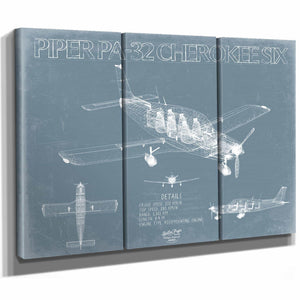 Bella Frye Home & Garden > Decor > Artwork Piper PA-32 Cherokee Six Aircraft Blueprint Wall Art - Original Airplane Print
