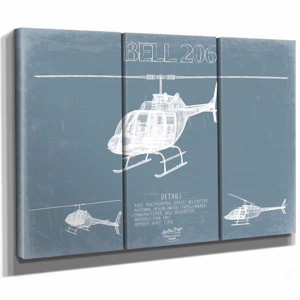 Bella Frye Home & Garden > Decor > Artwork Bell 206 Helicopter Blueprint Wall Art - Original Aviation Print