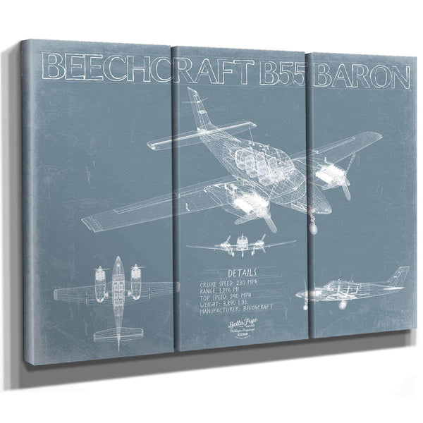 Bella Frye Home & Garden > Decor > Artwork Beechcraft B55 Baron V03 Aircraft Blueprint Wall Art - Original Military Plane Print