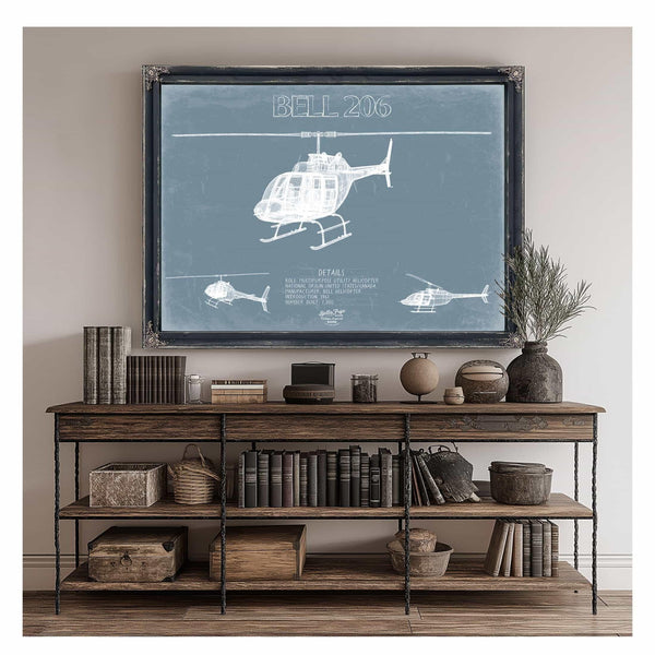 Bella Frye Home & Garden > Decor > Artwork Bell 206 Helicopter Blueprint Wall Art - Original Aviation Print
