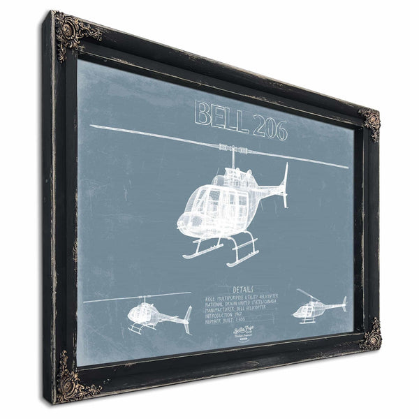 Bella Frye Home & Garden > Decor > Artwork Bell 206 Helicopter Blueprint Wall Art - Original Aviation Print