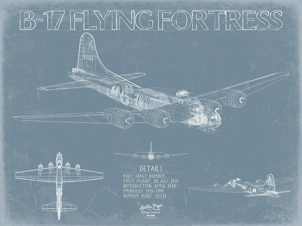 Bella Frye Home & Garden > Decor > Artwork B-17 Flying Fortress Aircraft Blueprint Wall Art - Original Aviation Plane Print