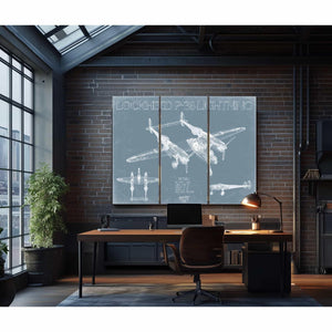Bella Frye Home & Garden > Decor > Artwork Lockheed P-38 Lightning Blueprint Wall Art - Original Aviation Plane Print