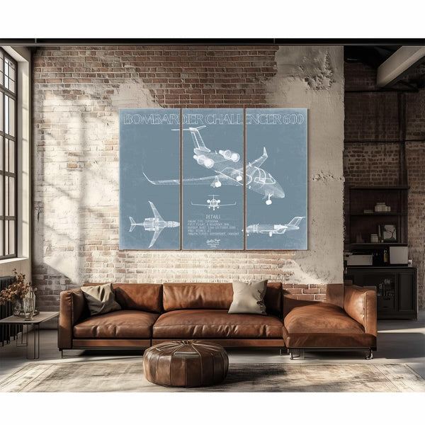 Bella Frye Home & Garden > Decor > Artwork Bombardier Challenger 600 Aircraft Blueprint Wall Art - Original Aviation Plane Print
