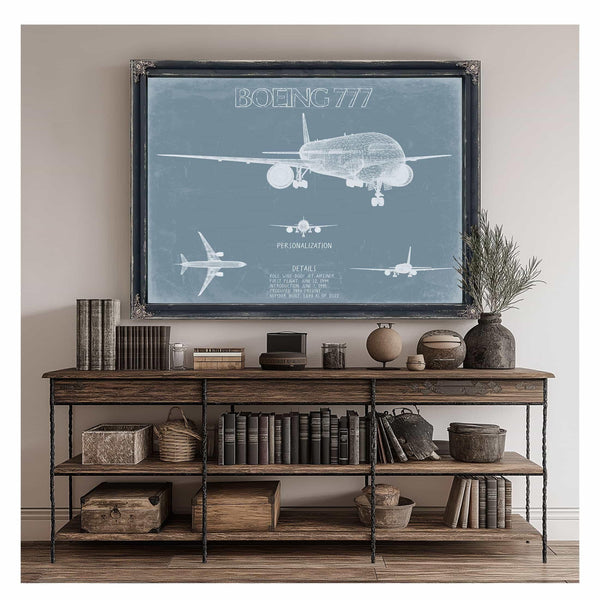 Bella Frye Home & Garden > Decor > Artwork Boeing 777 Aircraft Blueprint Wall Art - Original Aviation Plane Print