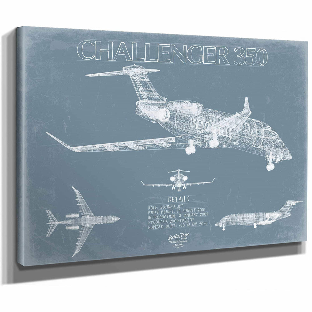 Bella Frye Home & Garden > Decor > Artwork Bombardier Challenger 350 Aircraft Blueprint Wall Art - Original Aviation Plane Print