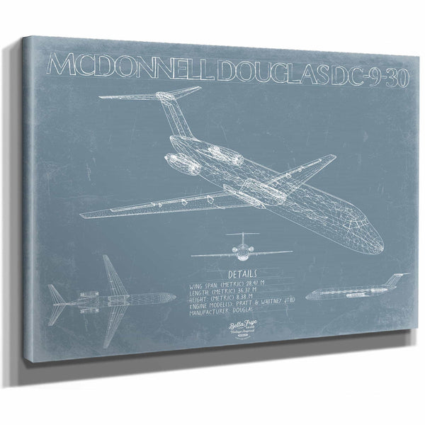 Bella Frye Home & Garden > Decor > Artwork McDonnell Douglas DC-9-30 Aircraft Blueprint Wall Art - Original Aviation Plane Print