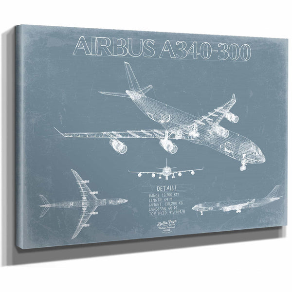 Bella Frye Home & Garden > Decor > Artwork Airbus A340-300 Aircraft Blueprint Wall Art - Original Aviation Plane Print