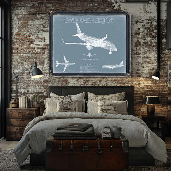Bella Frye Home & Garden > Decor > Artwork Embraer ERJ-175 Aircraft Blueprint Wall Art - Original Airplane Print