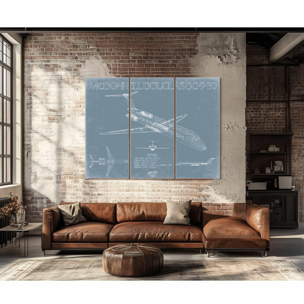 Bella Frye Home & Garden > Decor > Artwork McDonnell Douglas DC-9-30 Aircraft Blueprint Wall Art - Original Aviation Plane Print