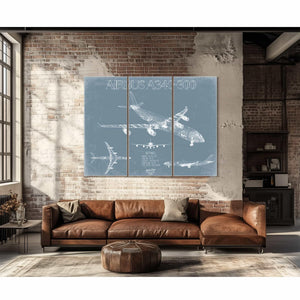 Bella Frye Home & Garden > Decor > Artwork Airbus A340-300 Aircraft Blueprint Wall Art - Original Aviation Plane Print
