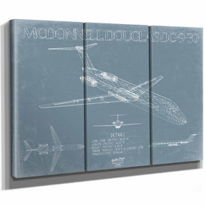 Bella Frye Home & Garden > Decor > Artwork McDonnell Douglas DC-9-30 Aircraft Blueprint Wall Art - Original Aviation Plane Print