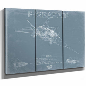 Bella Frye Home & Garden > Decor > Artwork F-22 Raptor Aircraft Blueprint Wall Art - Original Fighter Plane Print