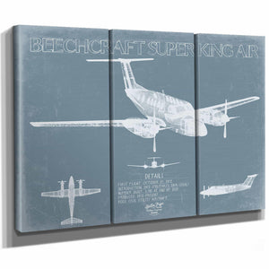 Bella Frye Home & Garden > Decor > Artwork Beechcraft Super King Air 200 Aircraft Blueprint Wall Art - Original Aviation Plane Print