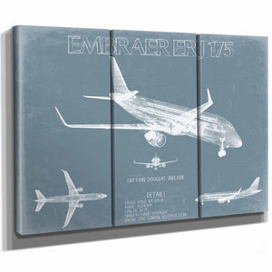 Bella Frye Home & Garden > Decor > Artwork Embraer ERJ-175 Aircraft Blueprint Wall Art - Original Airplane Print