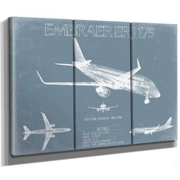 Bella Frye Home & Garden > Decor > Artwork Embraer ERJ-175 Aircraft Blueprint Wall Art - Original Airplane Print