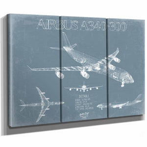 Bella Frye Home & Garden > Decor > Artwork Airbus A340-300 Aircraft Blueprint Wall Art - Original Aviation Plane Print