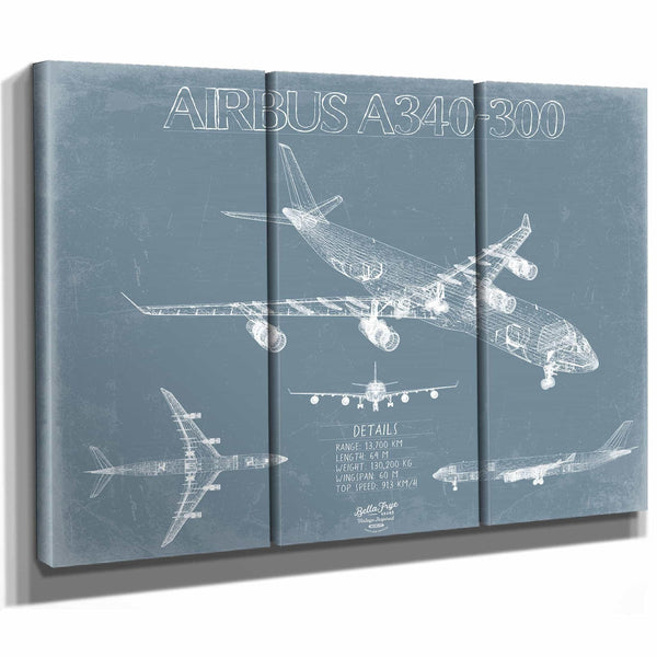 Bella Frye Home & Garden > Decor > Artwork Airbus A340-300 Aircraft Blueprint Wall Art - Original Aviation Plane Print