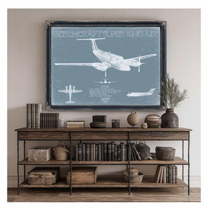 Bella Frye Home & Garden > Decor > Artwork Beechcraft Super King Air 200 Aircraft Blueprint Wall Art - Original Aviation Plane Print