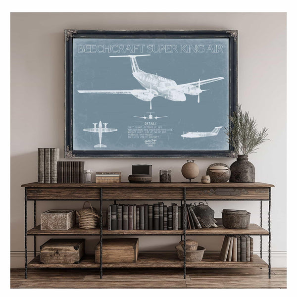 Bella Frye Home & Garden > Decor > Artwork Beechcraft Super King Air 200 Aircraft Blueprint Wall Art - Original Aviation Plane Print