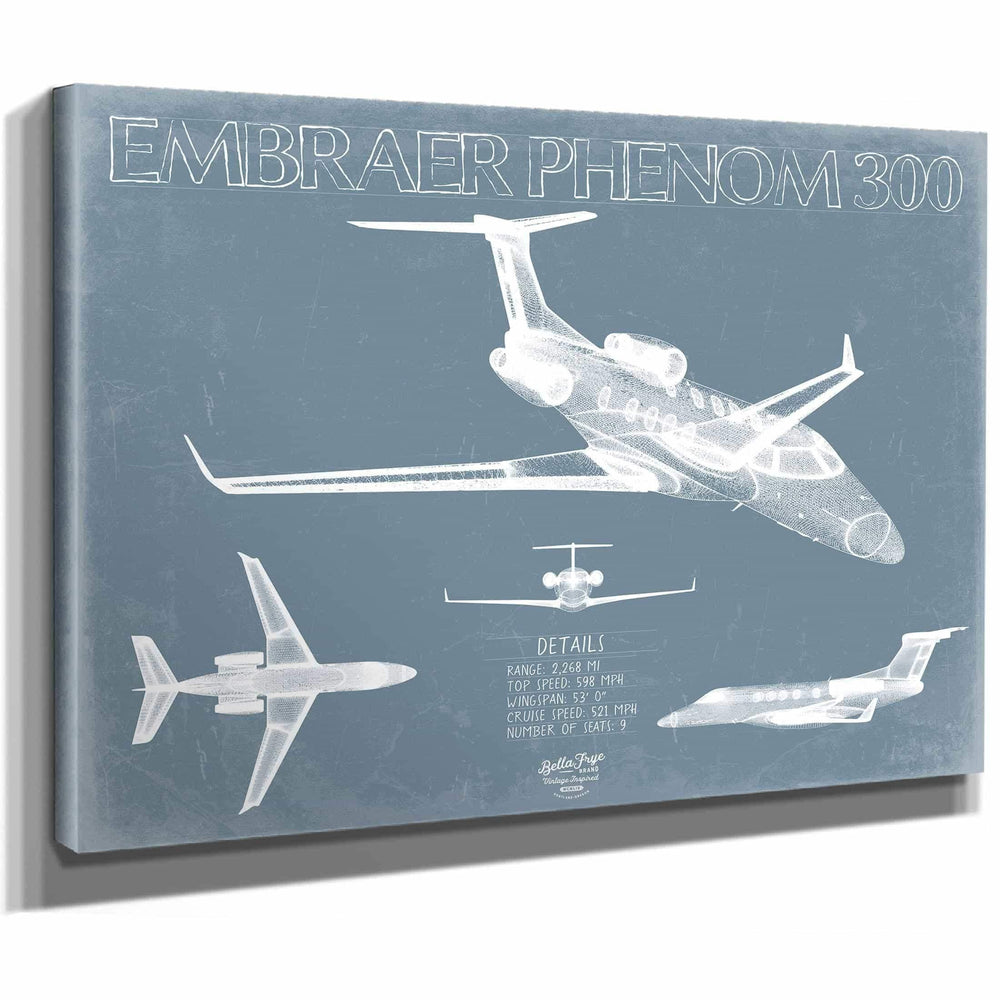 Bella Frye Home & Garden > Decor > Artwork Embraer Phenom 300 Aircraft Blueprint Wall Art - Original Airplane Print