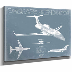Bella Frye Home & Garden > Decor > Artwork Embraer Phenom 300 Aircraft Blueprint Wall Art - Original Airplane Print