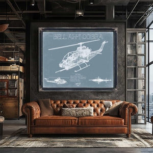 Bella Frye Home & Garden > Decor > Artwork Bell AH-1 Cobra Helicopter Blueprint Wall Art - Original Aviation Print