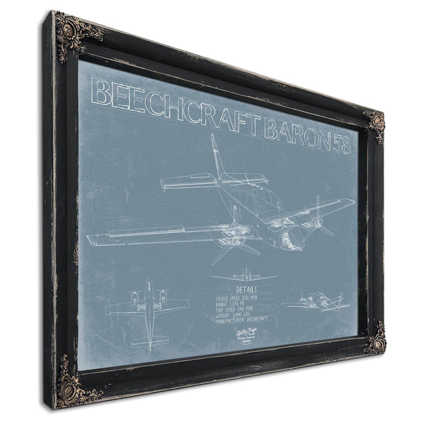 Bella Frye Home & Garden > Decor > Artwork Beechcraft Baron 58 Aircraft Blueprint Wall Art - Original Military Plane Print