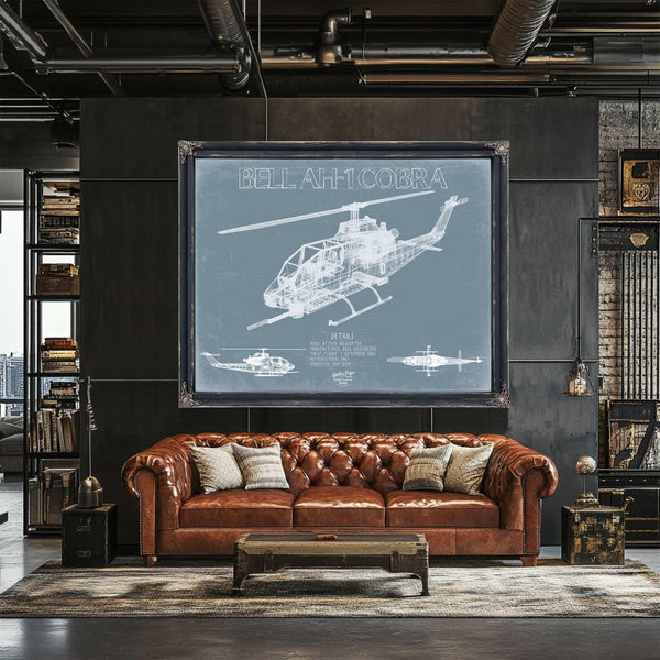 Bella Frye Home & Garden > Decor > Artwork Bell AH-1 Cobra Helicopter Blueprint Wall Art - Original Aviation Print