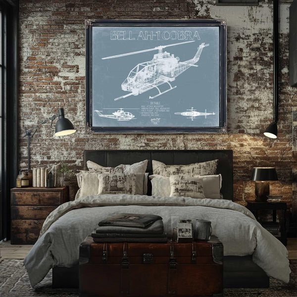 Bella Frye Home & Garden > Decor > Artwork Bell AH-1 Cobra Helicopter Blueprint Wall Art - Original Aviation Print