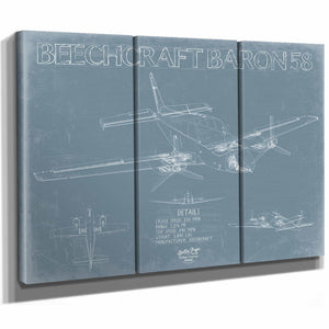 Bella Frye Home & Garden > Decor > Artwork Beechcraft Baron 58 Aircraft Blueprint Wall Art - Original Military Plane Print