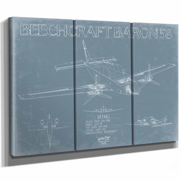 Bella Frye Home & Garden > Decor > Artwork Beechcraft Baron 58 Aircraft Blueprint Wall Art - Original Military Plane Print