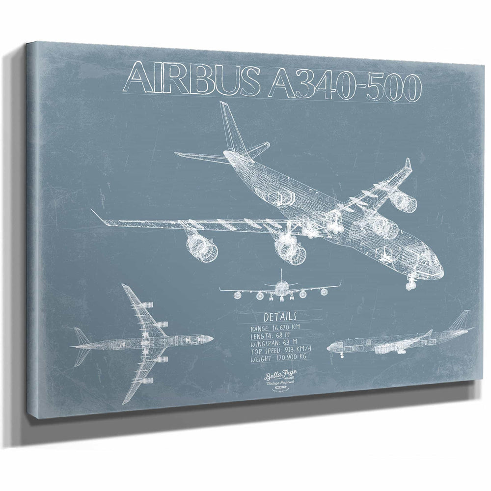 Bella Frye Home & Garden > Decor > Artwork Airbus A340-500 Aircraft Blueprint Wall Art - Original Aviation Plane Print