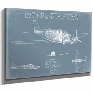 Bella Frye Home & Garden > Decor > Artwork Beechcraft Bonanza F33A Aircraft Blueprint Wall Art - Original Aviation Plane Print