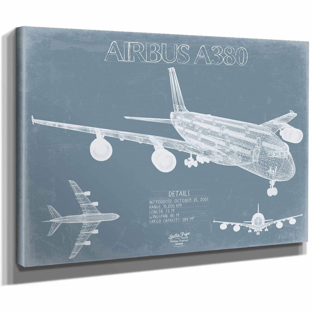 Bella Frye Home & Garden > Decor > Artwork Airbus A380 Aircraft Blueprint Wall Art - Original Aviation Plane Print