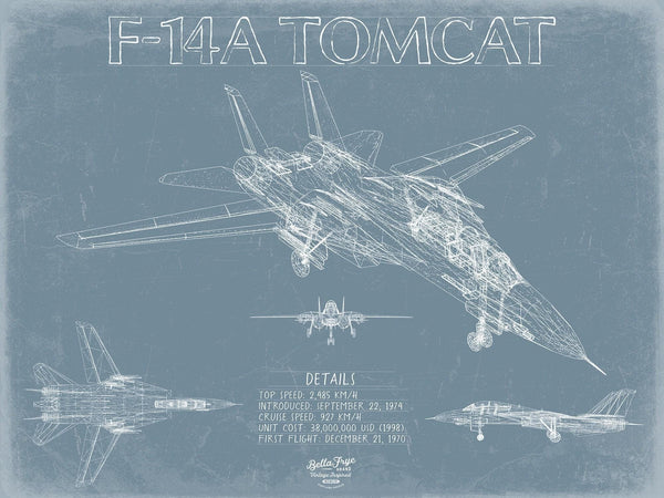 Bella Frye Home & Garden > Decor > Artwork F-14A Tomcat Top Gun Aircraft Blueprint Wall Art - Original Airplane Print